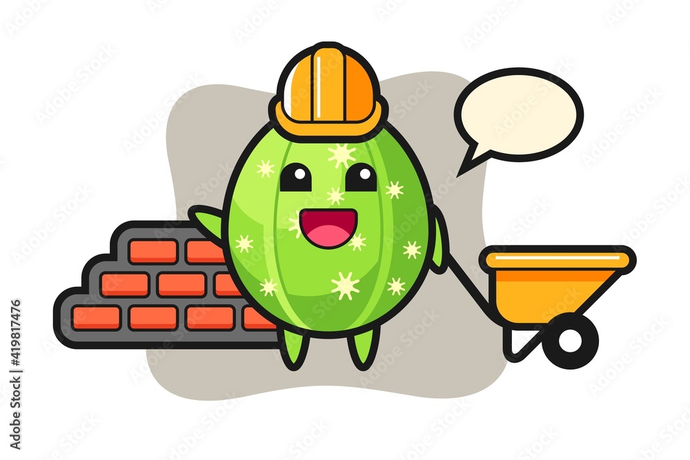 Cartoon character of cactus as a builder Cartoon character of cactus as a builder