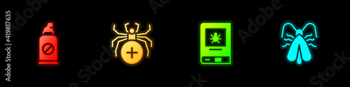 Set Spray against insects, Spider, Book about and Clothes moth icon. Vector.
