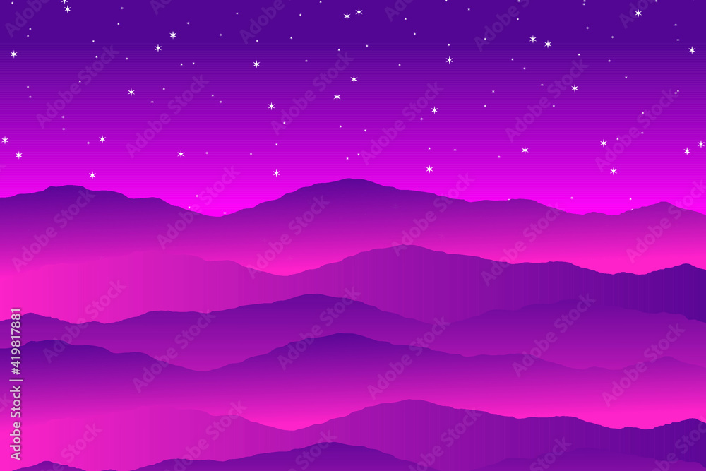 Silhouette of Beautiful Mountains in purple vector illustration
