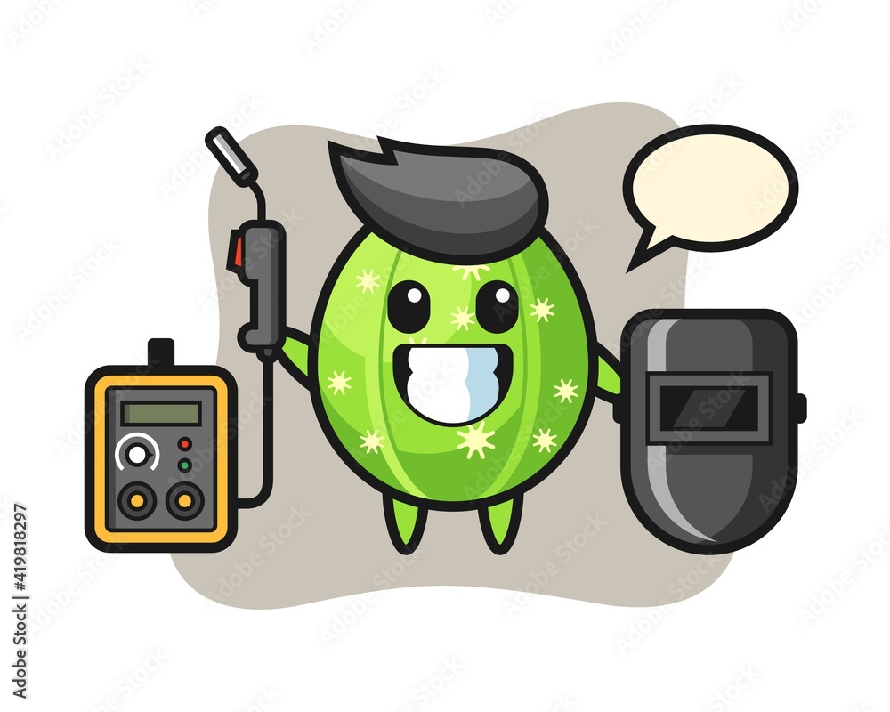 Character mascot of cactus as a welder Character mascot of cactus as a welder