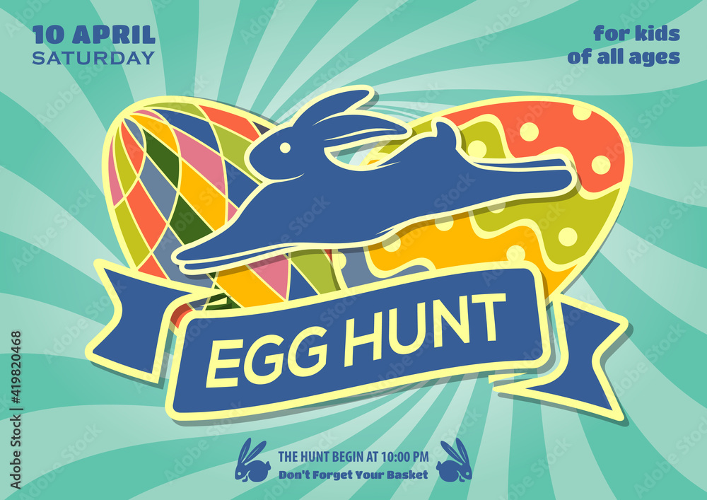 Naklejka premium Easter Egg Hunt poster design template. Vector illustration