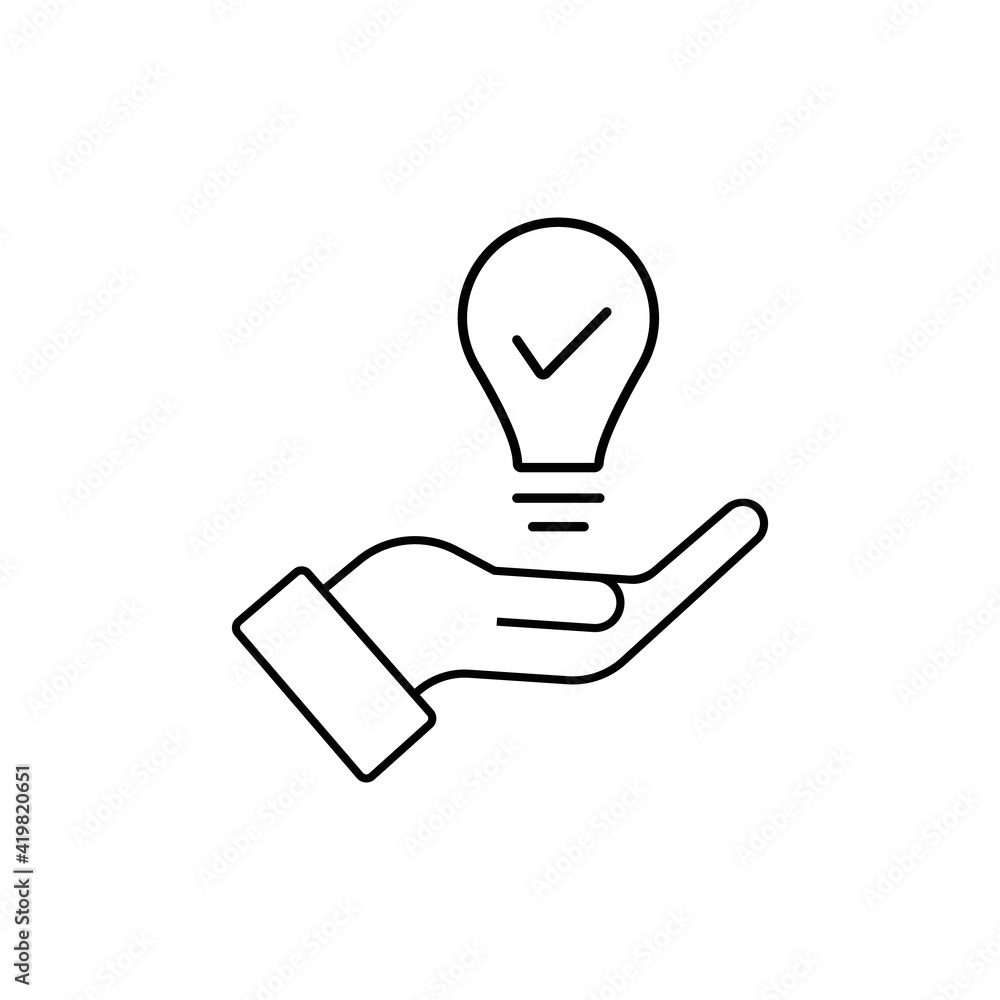 Hand and a lamp icon, Propose brilliant idea, Suggest, offer, present new idea,solution, plan