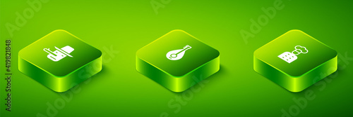 Set Isometric Mandolin, Italian cook and Pinocchio icon. Vector.