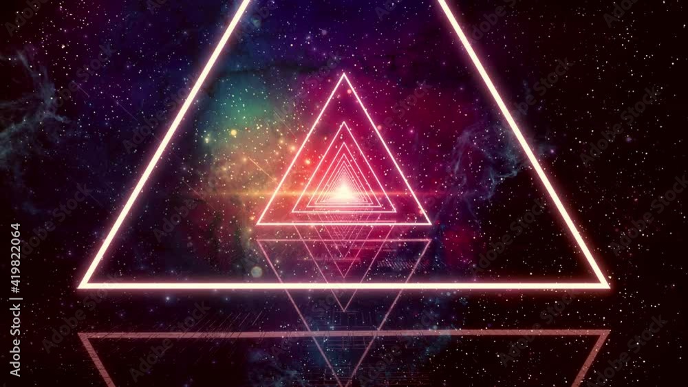 Abstract Triangle Neon Glow with Nebula Background Loop. Futuristic VJ motion graphics, club concert with projection mapping and high tech background seamless loop . Abstract Triangle Neon Glow with Nebula Background Loop. Futuristic VJ motion graphics, club concert with projection mapping and high tech background seamless loop .