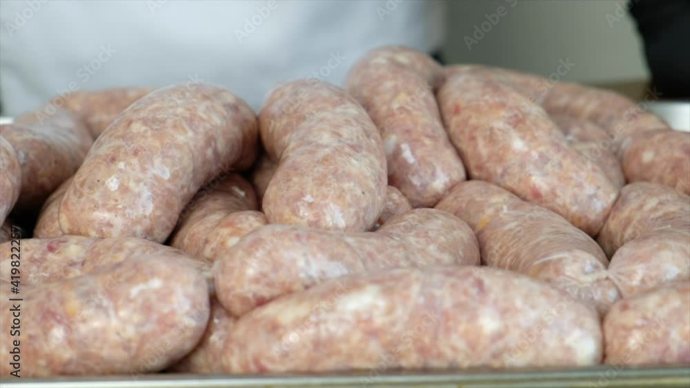 Homemade meat sausages. Macro view Homemade meat sausages. Macro view