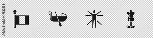 Set Flag Italy, Gondola, Vitruvian Man and Mannequin icon. Vector.