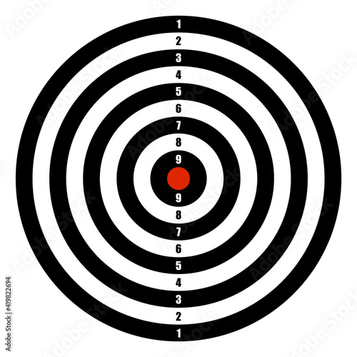 sports target with red center. Black and white board target. Equipment for sports competitions. Vector