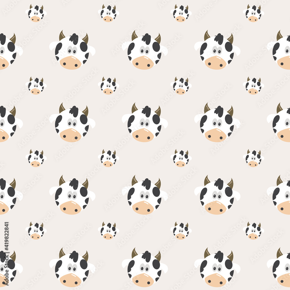Sketch seamless pattern of funny cows on a silver background. Sketch seamless pattern of funny cows on a silver background.
