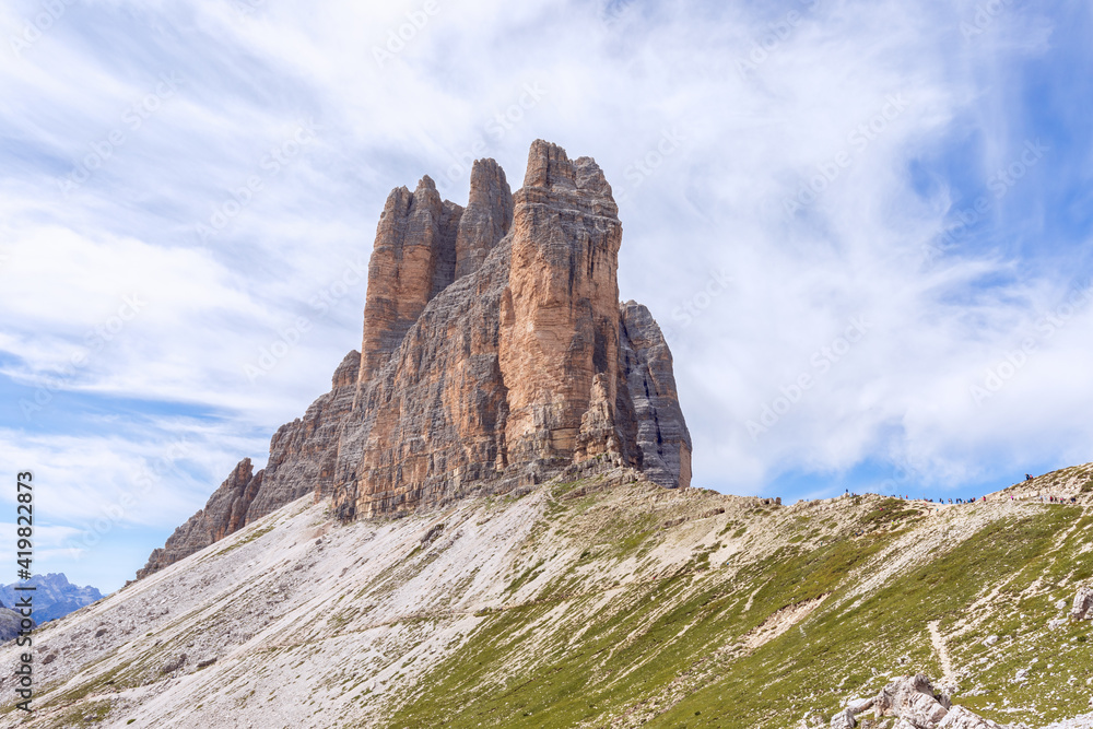 Back side view of the famous Tre Cime di Lavaredo. South Tyrol, Italy