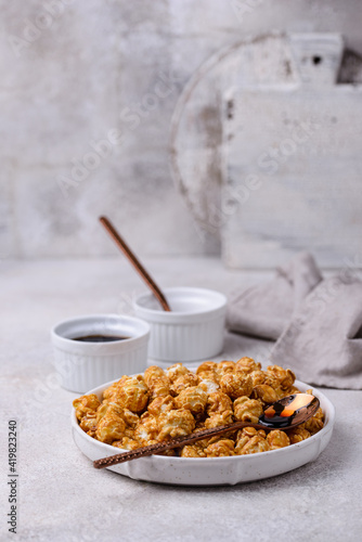 Salted caramel popcorn in bowl photo