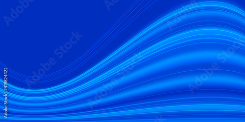 Glowing abstract wave on dark, shiny motion, magic space light. Vector techno abstract background, blue color 