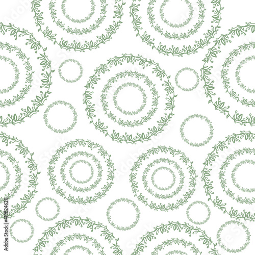 Seamless pattern of hand drawn floral wreaths. Floral template for creating invitations, posters, cards. Doodle vector illustration. Isolated on white background. Stock illustration