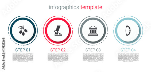 Set Olives branch, Hermes sandal, Parthenon and Medieval bow. Business infographic template. Vector.