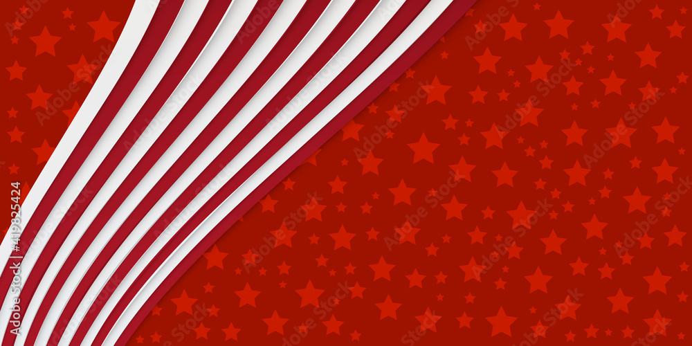 Red star pattern background with red white waving ribbon Red star pattern background with red white waving ribbon