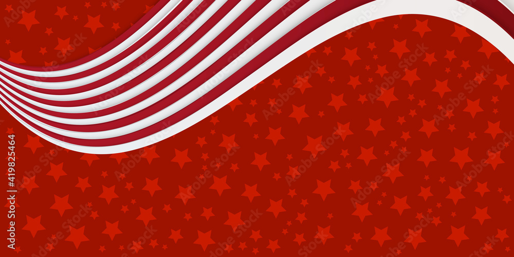 Red star pattern background with red white waving ribbon Red star pattern background with red white waving ribbon