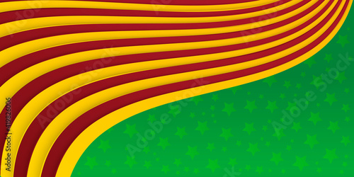 Green star pattern background with red yellow ribbon. Grunge background with flag of Ethiopia. Vector illustration. 