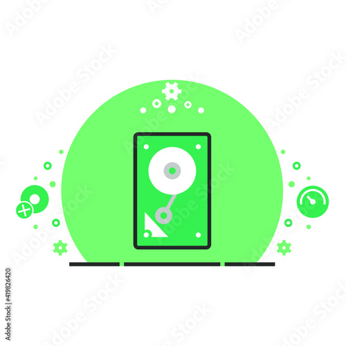 Vector illustration of high-tech technology coloured icon. Disc drive icon. 