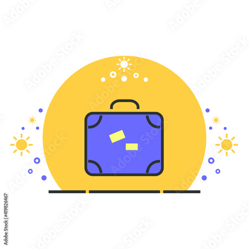 Vector illustration of travel and vocation icon on white background. Coloured suitcase icon .	