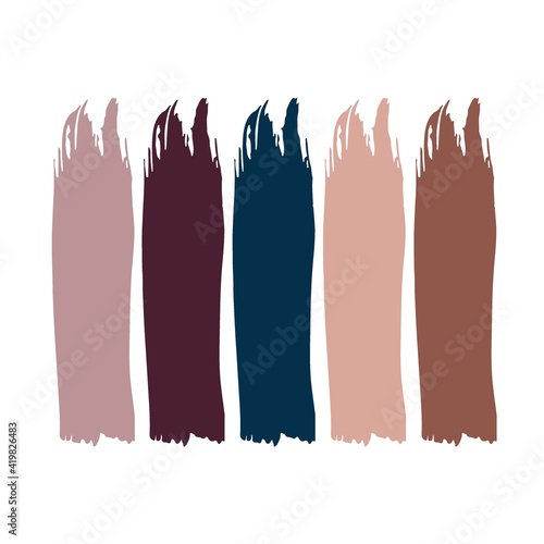 Trend Wedding colors. Vector paint strokes set. Different color spots Isolated on white background. Selection of color for guests clothes. For Wedding dress code card. Fashionable palette.