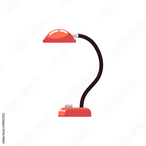 Gooseneck desk lamp with red shade flat cartoon vector illustration isolated.