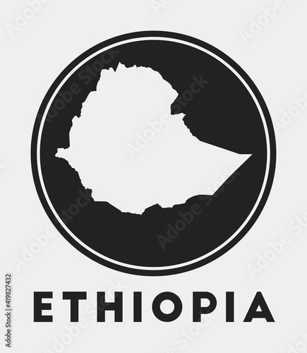 Ethiopia icon. Round logo with country map and title. Stylish Ethiopia badge with map. Vector illustration.