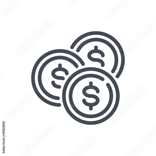 Dollar coins line icon. Couple coins vector outline sign.