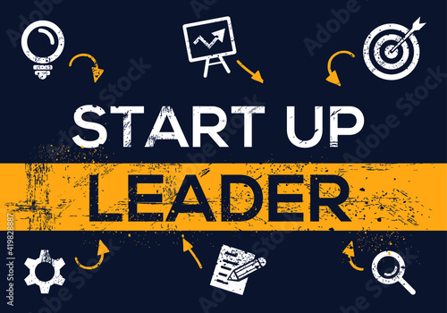 Creative (startup leader) Banner Word with Icon ,Vector illustration.