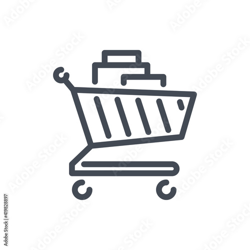 Shopping cart line icon. Trolley with merchandise and products vector outline sign.