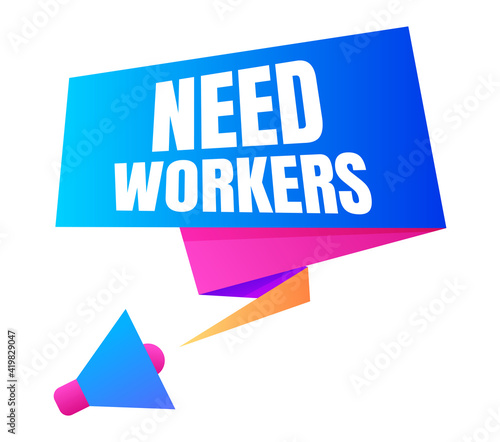 Banner Join our team. Search for employees. Vacancy, agitation for work. Loudspeaker with text. Hiring an employee. Advertising offers, announcements on social networks