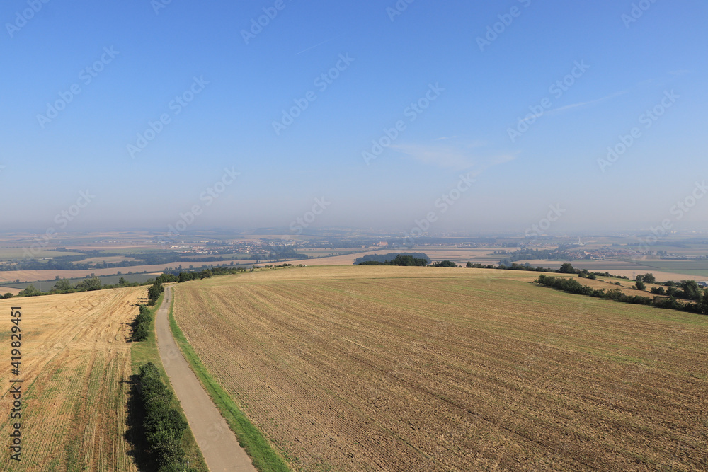 extensive field of fertile land near the city of Brno in the south of Moravia in the Czech Republic. Panorama of a cereal field on a sunny day. repelling famine.