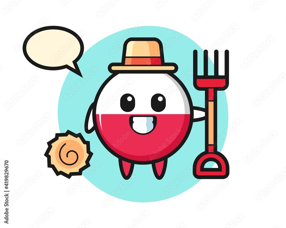 Mascot character of poland flag badge as a farmer