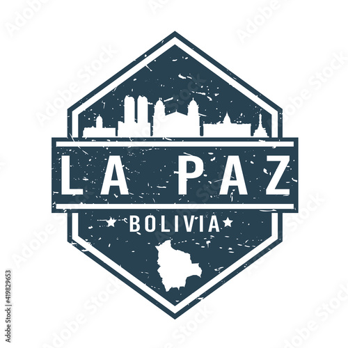 La Paz, Bolivia Travel Stamp Icon. Skyline City Design Tourism Diamond. Vector Illustration Grunge.
