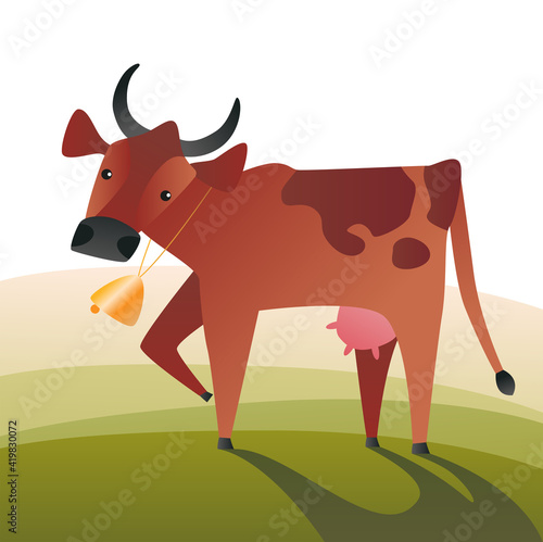 Simple drawing with a cow. Colored vector illustration