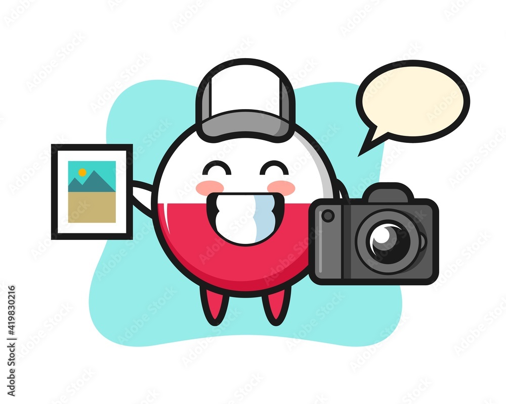 Character illustration of poland flag badge as a photographer Character illustration of poland flag badge as a photographer