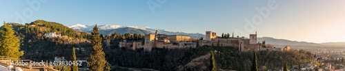 Panoramic view of arabic fortress Alhambra at the evening in Granada, Spain