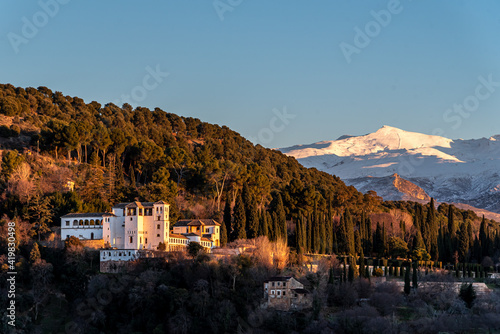 View of the arabic palace Generalife at the evening in Granada, Spain