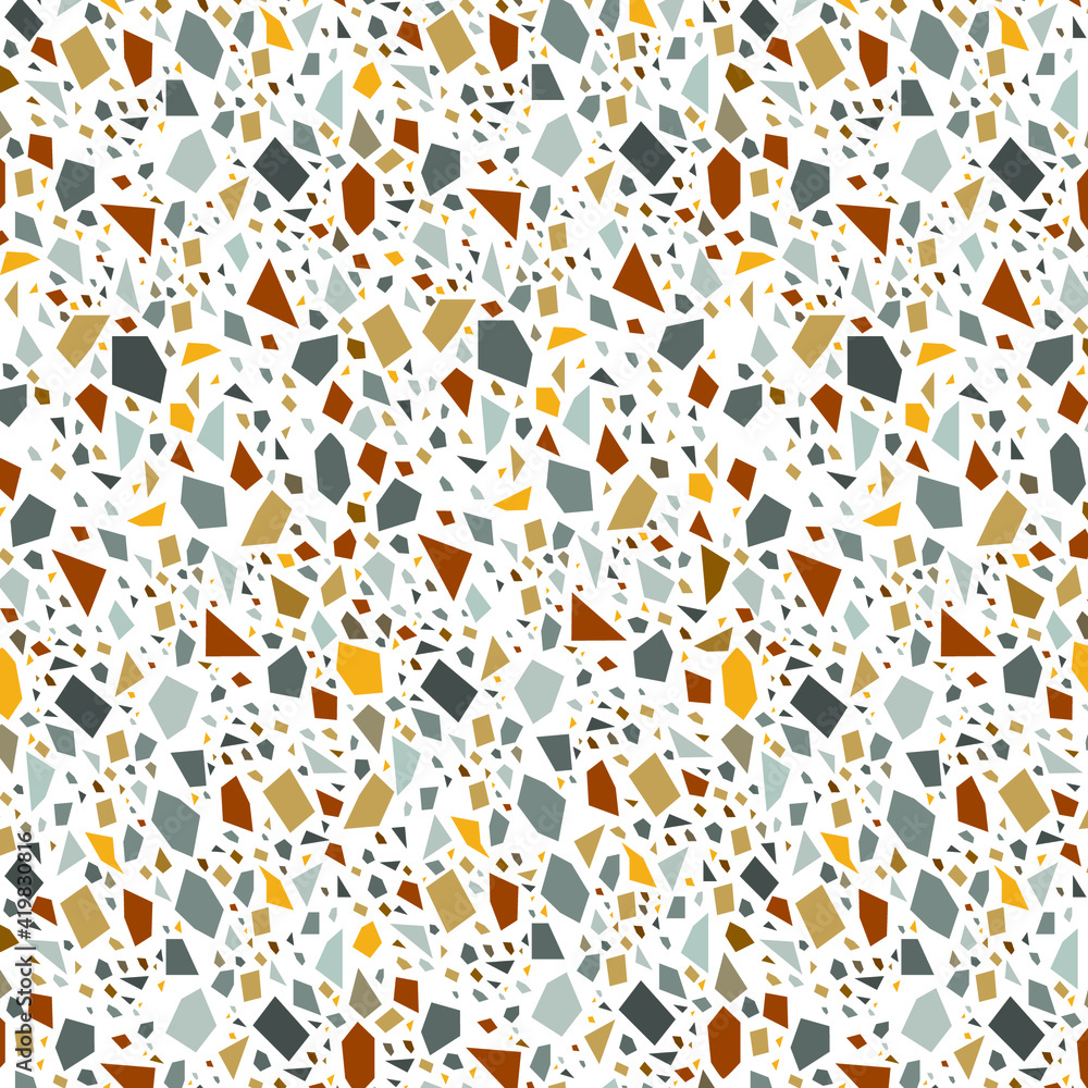 Terrazzo flooring vector seamless pattern in earth colors. Classic italian type of floor in Venetian style composed of natural stone, granite, quartz, marble, glass and concrete