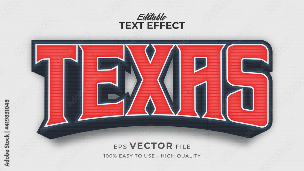 Editable text style effect - Texas Retro text style theme