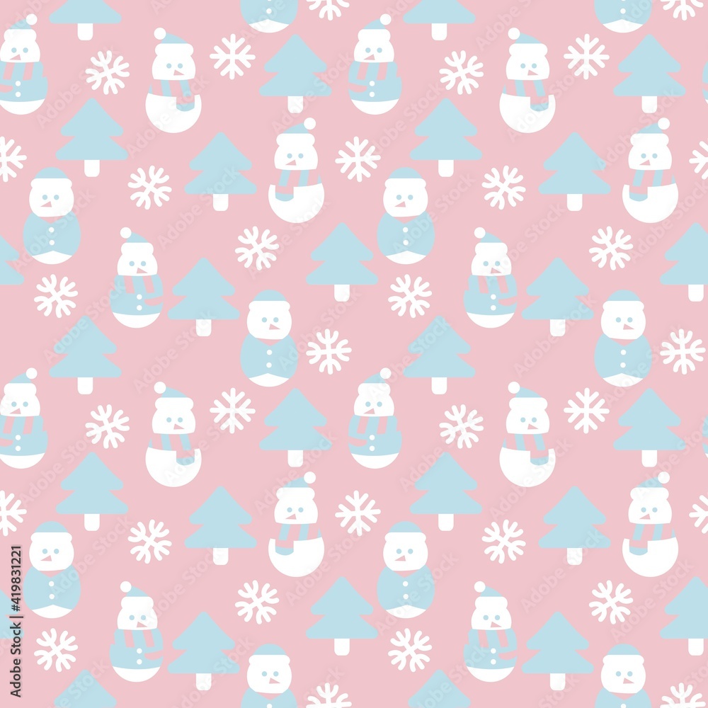Pink Christmas Snowman seamless pattern design Pink Christmas Snowman seamless pattern design
