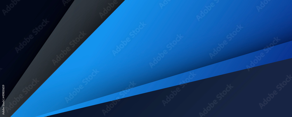 Abstract blue black triangles geometric background for wide banner
