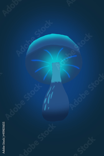 Magical poisonous mushroom on a dark blue background