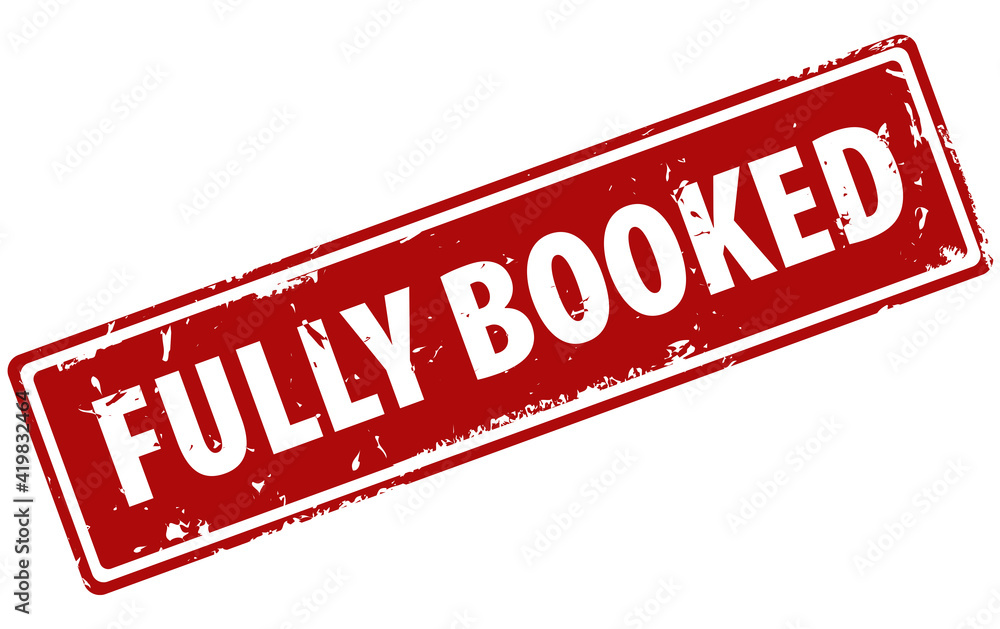 Fototapeta premium Fully Booked red square filled rubber stamp icon isolated on white background. Fully booked label.