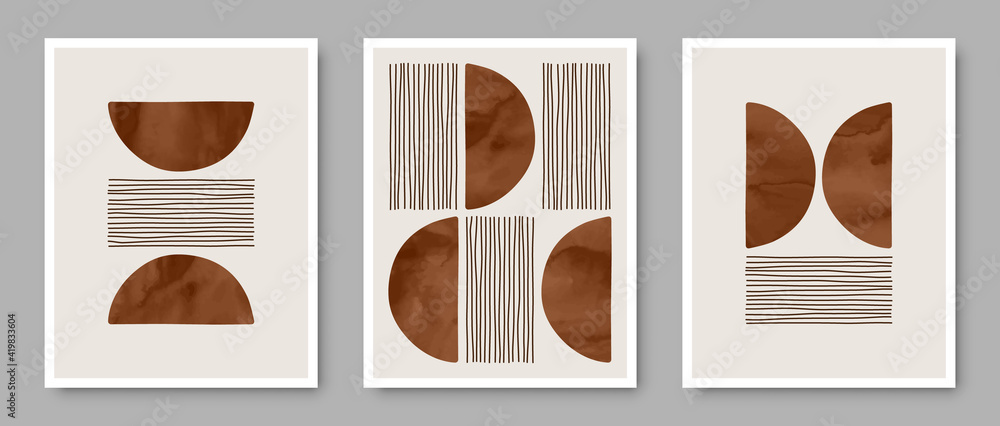 Set of trendy contemporary abstract creative  hand painted compositions for wall decoration, postcard or brochure cover design in vintage style art.  
EPS10 vector.