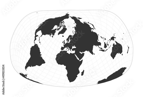 Map of the World. Jacques Bertin's 1953 projection. Globe with latitude and longitude net. World map on meridians and parallels background. Vector illustration.