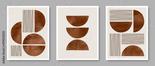 Set of trendy contemporary abstract creative  hand painted compositions for wall decoration, postcard or brochure cover design in vintage style art.  
EPS10 vector.