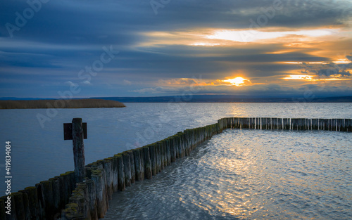 Sunset on lake Neusiedlersee in Illmitz