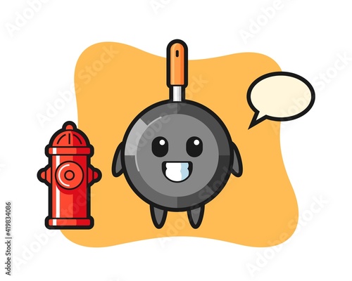 Mascot character of frying pan as a firefighter