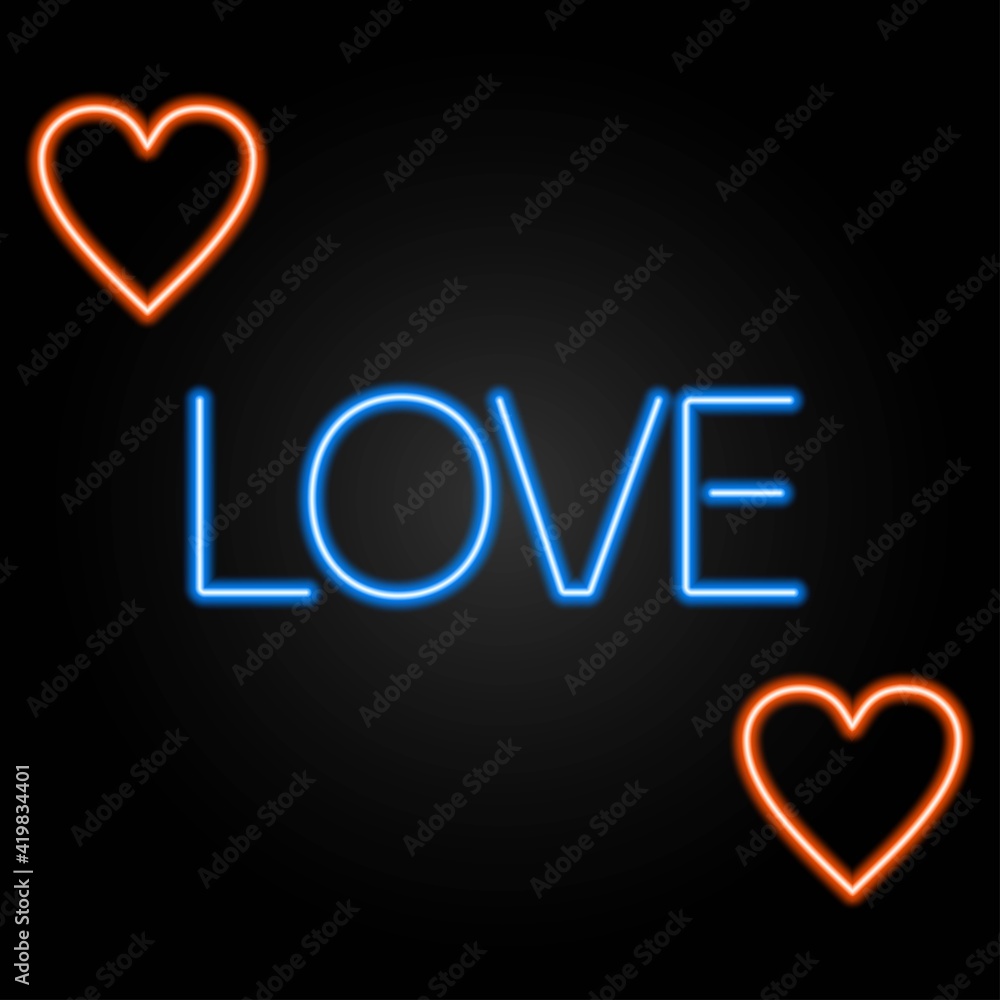 Love text neon sign, modern glowing banner design, colorful trend of modern design on black background. Vector illustration. Love text neon sign, modern glowing banner design, colorful trend of modern design on black background. Vector illustration.