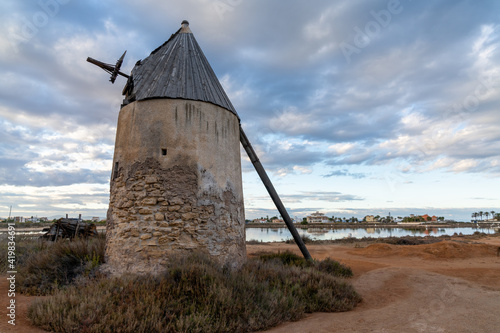 old historic windmill in La Manga del Mar Menor in Murcia