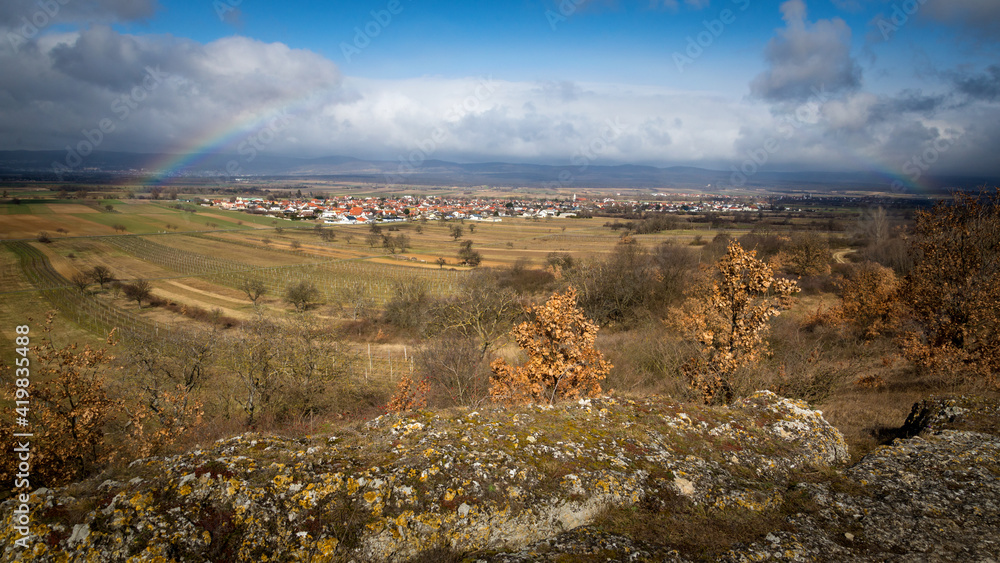 Rainbow at village of Oslip in Burgenland